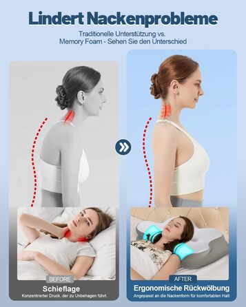 Подушка для шиї, подушка для сну на боці з подвійною зоною розвантаження вух, ергономічна ортопедична подушка з піни з ефектом пам&39яті від болю в шиї, подушка з підтримкою шиї для сну на спині/животі, темно-сіра
