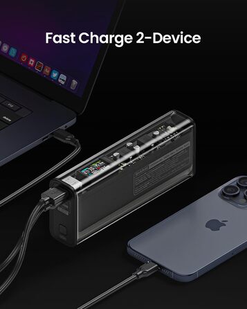 Прозорий Powerbank USB-C USB-A порти з розумним дисплеєм, ноутбук зовнішні акумулятори для мобільних телефонів для iPhone 16/15/14