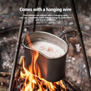 Титанові горщики Набір чашок Ниркоподібна кемпінгова їдальня Мірний набір зі складною ручкою та підвісним кільцем Ультралегка миск