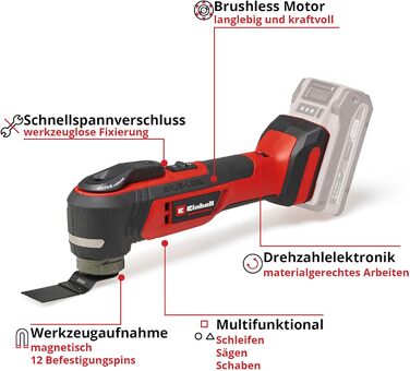 Професійний акумуляторний мультиінструмент Einhell TP-MG 18 Li BL-Solo PXC (18 В, антивібраційний, безщітковий, 3 функції, магнітне кріплення, вкл. аксесуари, без акумулятора) без акумулятора та зарядного пристрою