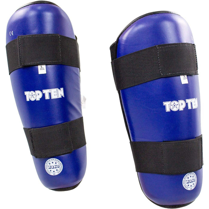 Щитки для гомілок TOP TEN у стилі WAKO Захисні накладки для гомілок Захисні накладки для кікбоксингу синього кольору M