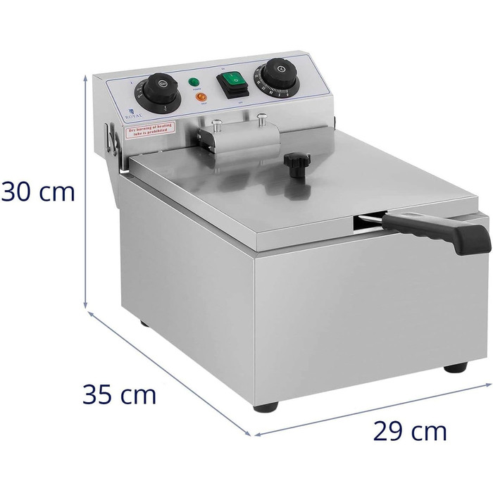 Електрична фритюрниця Royal Catering нержавіюча сталь RCTF 10EB (3 200 Вт, ємність 10 л, діапазон температур 50-200 C, холодна зона, з таймером до 60 хв.)