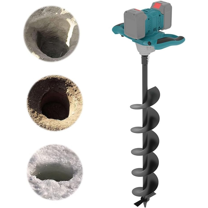 Акумуляторний ґрунтобур для Makita 18V, 1200W безщітковий двигун, для буріння отворів діаметром до 350мм (ґрунт, лід), для встановлення парканів, саду та фундаментів, мішалка для розчину. Постачається без зарядного пристрою та бура (без акумулятора).