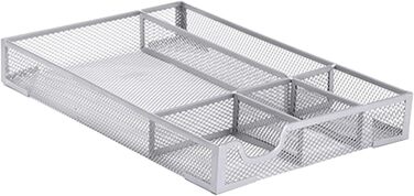 Органайзер для шухляд столу, металева сітка, органайзер для офісних шухляд з 5 відділеннями, коробка для зберігання на столі, для дому, шкільного приладдя, 31,9 x 21,6 см (сріблястий)