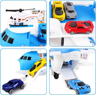 Іграшка deAO Transport Airplane, 19-елементний транспортний вантажний літак з ігровим набором для автомобілів та дорожніми знаками для вертольотів, ігровий набір "Зроби сам" з рампою для дітей віком 2-3 роки, хлопчиків та дівчаток