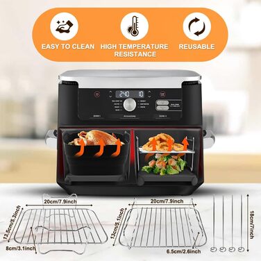 Аксесуари для фритюрниці VIRIECH Ninja, багаторазові аксесуари для подвійної фритюрниці з 8 частин, двокамерна силіконова форма для фритюрниці для Ninja Foodi AF400EU AF500EU та більшість двозонних фритюрниць