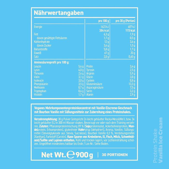 Протеїновий коктейль Rocka Nutrition, веганський, 900 г (Ванільне морозиво)