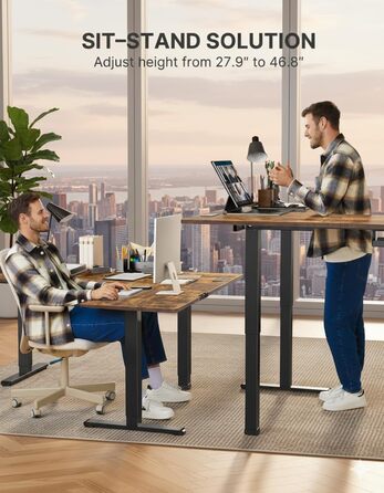 Стіл Marsail для роботи стоячи, регульований по висоті, з електричною розеткою 10,2 см, L-подібний електричний стіл для роботи стоячи з гачком для навушників, стіл для роботи стоячи для домашнього офісу, стабільна робоча станція для письма, рустикальний д