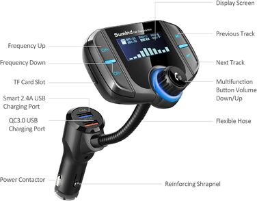 Передавач Bluetooth з 1,7-дюймовим дисплеєм і двома портами USB (чорний)