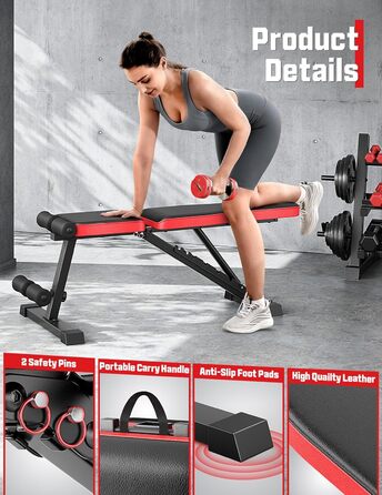 Регульована складна лава для силових тренувань, похила лава з 9-позиційною регульованою спинкою для тренування всього тіла, вантажопідйомність 300 кг, чорний колір