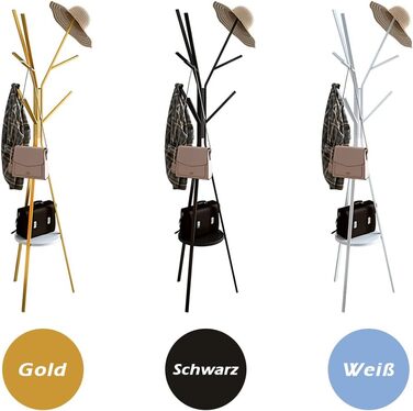 Підлогова вішалка для передпокою дерево - чорна вішалка висотою 180 см з полицею і 9 гачками для сумочки-куртки-шарфа, Freestandin