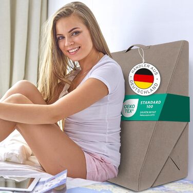 Багатофункціональна клиноподібна подушка ELONEO, подушка для спини, опора для колін, опора для ніг, підставка для ніг для дивана та софи, подушка для читання, розмір Ш55 x В56 x Д30,5 см, бежевий