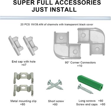 Світлодіодний алюмінієвий профіль SENXINGYAN 1 м, 12 упаковок V-подібного світлодіодного профілю/світлодіодних каналів із молочно-білою кришкою, світлодіодні дифузори з торцевими кришками, монтажними затискачами та кутовими з'єднувачами (молочно-U-подібна