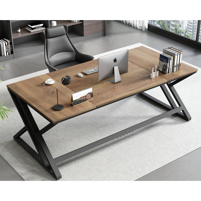 Довгий письмовий стіл HSH для 2 осіб, великий комп&39ютерний стіл, дизайн в індустріальному стилі, офісний стіл, стіл для ПК, ідеально підходить для домашнього офісу, офісу та спальні, міцний стіл у сільському стилі, 180 см, розміри в сільському стилі 180