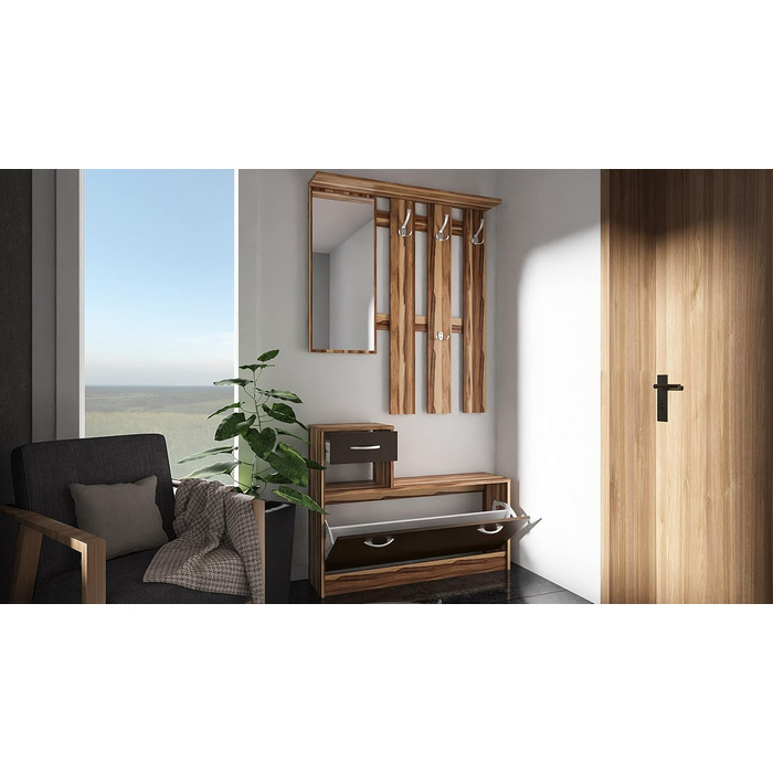 Шафа для одягу August Nuss - Шафа для одягу з дзеркальною тумбою для взуття та вішалкою для одягу Ширина 100 см, висота 72,6 см (н