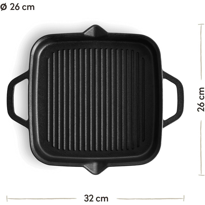 Чавунна сковорода-гриль BURNHARD, квадратна 26 см, попередньо приправлена, сковорода для стейків для газового гриля, духовки, вогн