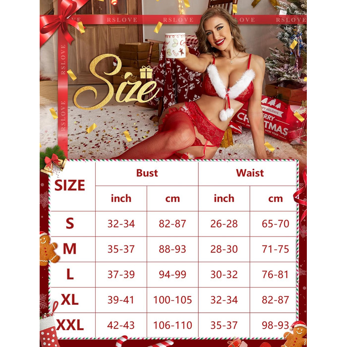 Набір жіночої білизни RSLOVE Santa, мереживо, червоний, 3 предмети