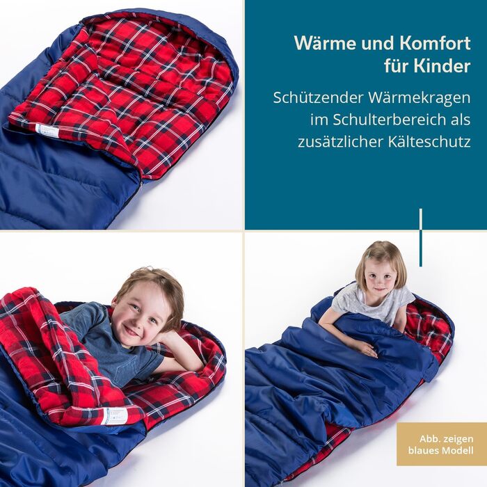 Дитячий спальний мішок Skandika Dundee Junior Дитячий спальний мішок для кемпінгу на природі, підкладка з бавовняної фланелі, затишний м&39який, водовідштовхувальний, діапазон комфорту від 13 до 3C, 175 x 70 см, індиго