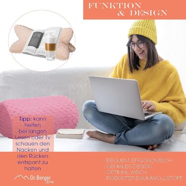 Подушка для шиї/валик для шиї Dr. Berger 40x16 см, чохол, 100 бавовна, дизайн Minky, надзвичайно пухнаста - зручна кругла, стійка подушка - ідеально підходить як міцна подушка для шиї, колін, спини, натуральний колір, 40 x 16 см