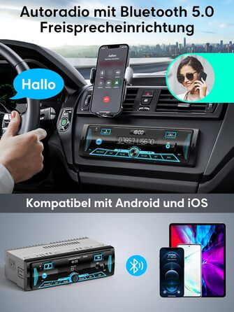 Автомобільна стереосистема RDS Bluetooth для 9-24 В, FM/AM Автомобільна стереосистема з Bluetooth Hands-free, 7 кольорів Радіо з пультом дистанційного керування MP3-плеєр Радіо2 USB/Незалежний годинник/SD/AUX(різнокольоровий)