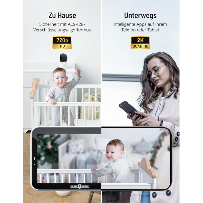 Радіоняня з 2 камерами, 5&39 WiFi Монітор з додатком, 2K UHD, нічне освітлення, виявлення руху/крику, моніторинг температури та во