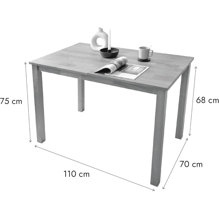 Обідній стіл Woodroom Kota 110x70 см Масив дерева гевеї, лакований, колір дуб Невеликий кухонний стіл, обідній стіл, компактний, стійкий та простий у догляді, дуб 110x70 см