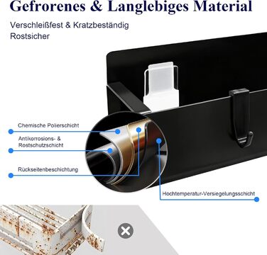 Полиці для душу без свердління, чорні, водостійкий органайзер для ванної кімнати, полиця для шампуню та гелю для душу, кошик для душу з матового чорного металу з тримачем та 4 гачками, 2