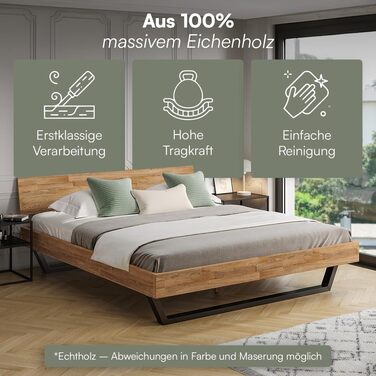 Ліжко Skølm Alver з масиву дерева 180x200 см каркас ліжка з масиву дуба, обробленого олією дерев&39яне ліжко з чорними металевими ніжками високоякісне ліжко з однією опорою для узголів&39я каркас ліжка, що підходить як двоспальне ліжко 180x200 см, узголів