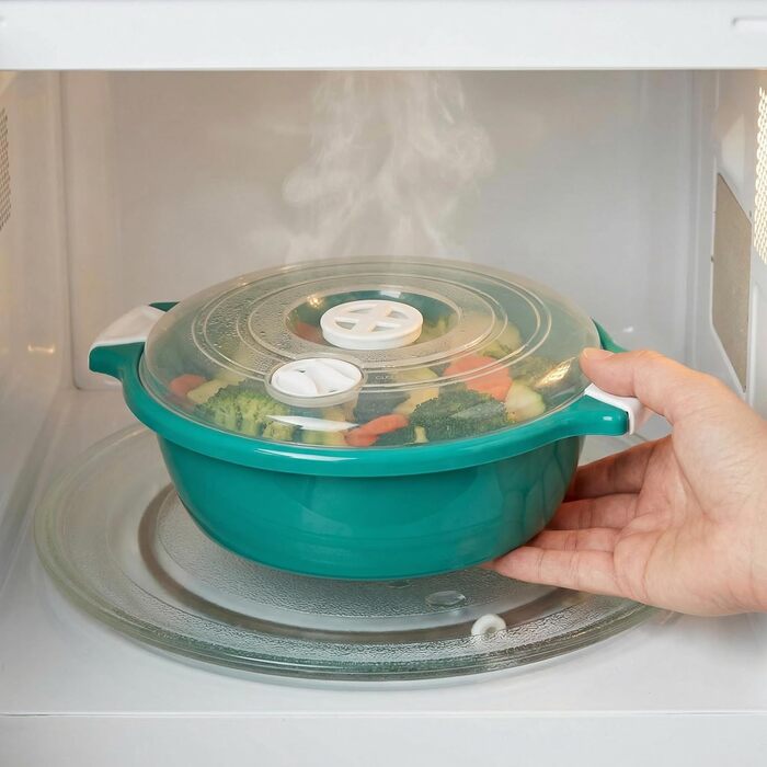 Набір із 2 чаш для мікрохвильової печі Lantelme, об&39ємом 1,8 літра, з отвором для пари, виготовлено в Німеччині, штабелюються, можна мити в посудомийній машині, пластикова чаша для мікрохвильової печі, холодильника/морозильної камери (зелена)