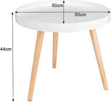 Невеликий круглий бічний столик, журнальний столик, підставка для рослин, тумбочка, масив дерева, скандинавський дизайн, білий, 50 x 44 см (діаметр x висота), TS143ws