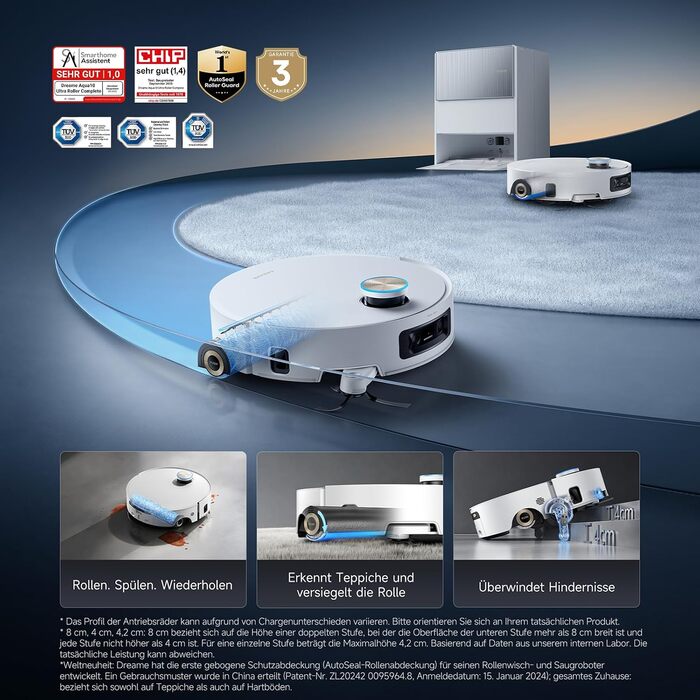 Робот-пилосос Dreame Aqua10 Ultra Roller Complete з роліковим шваброю AquaRoll, білий