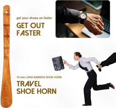 Дерев'яний ріжок для взуття WLMALL преміум-класу, ука, міцний, довжиною 33 см, ледачий ріжок для взуття для людей похилого віку, д
