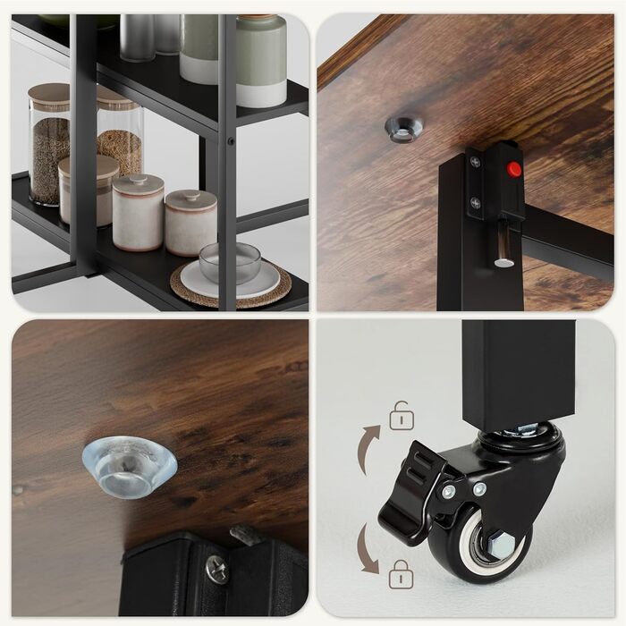 Мобільний розкладний обідній стіл Mondeer, розкладний стіл з 2 відкритими полицями для невеликих приміщень, їдальні, кухні, 120 x 80 x 75 см, сільський коричневий та чорний