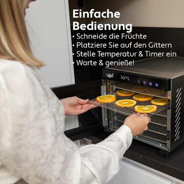 Дегідратор Vita5 з 6 дегідраторами з нержавіючої сталі - Дегідратор 0,7 м Дегідратор з регулятором температури (35-75 C) - сушіння фруктів, овочів, м'яса - 650 Вт 24 години Таймер Світлодіодний дисплей - Дегідратор їжі 6 рівнів срібла