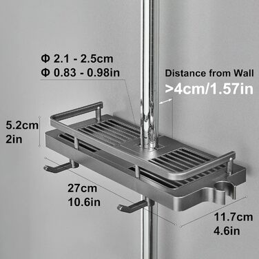 Підставка для душової рейки Стійка для зберігання Душова полиця Без свердління з підвішуванням Тримач для душової лійки Два гачки