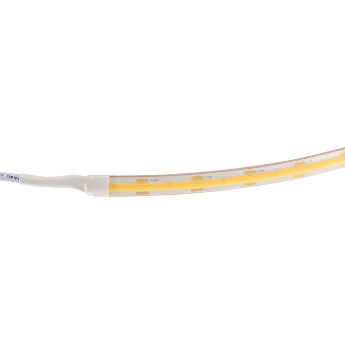 Світлодіодна стрічка ChiliTec COB 1м, димована, вологозахищена IP65, 12V, 10W, 908 люмен, 3000K, крок різу 5см, самоклеюча, для внутрішнього та зовнішнього використання, тепле біле світло.