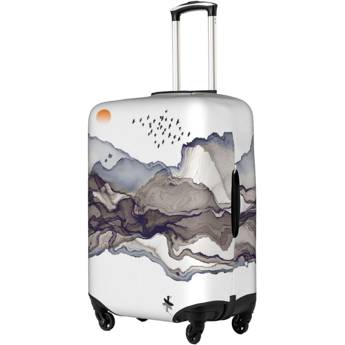 Чохол для валізи Сірі пагорби, птахи - захисний, з малюнком, великий розмір (80 см), білий