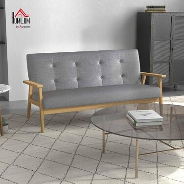 Місний диван HOMCOM, 154,5 см з підлокітниками, спинка, невеликий м&39який диван з лляним виглядом, дерев&39яні ніжки, м&39який диван-гостина для вітальні, спальні, темно-сірий 154,5Ш x 69,5Г x 73В см, 3-