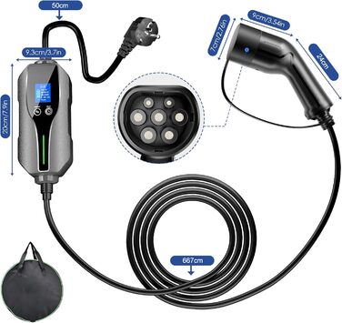 Зарядний кабель для електромобілів тип 2 7,5 м Zimking 6/8/10/13/16 А Регульовані зарядні пристрої для електромобілів з цифровим д