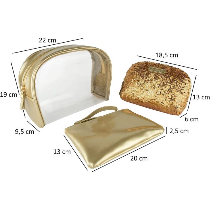 Золотий дорожній набір косметичок для жінок (3 частини) водонепроникна косметичка, органайзер для макіяжу в подарунковій коробці 282
