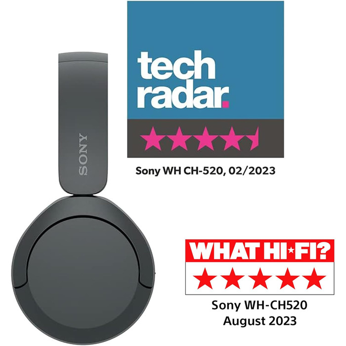 Бездротові Bluetooth-навушники Sony WH-CH520 - до 50 годин автономної роботи зі швидкою зарядкою, модель навушників - чорний Чорни