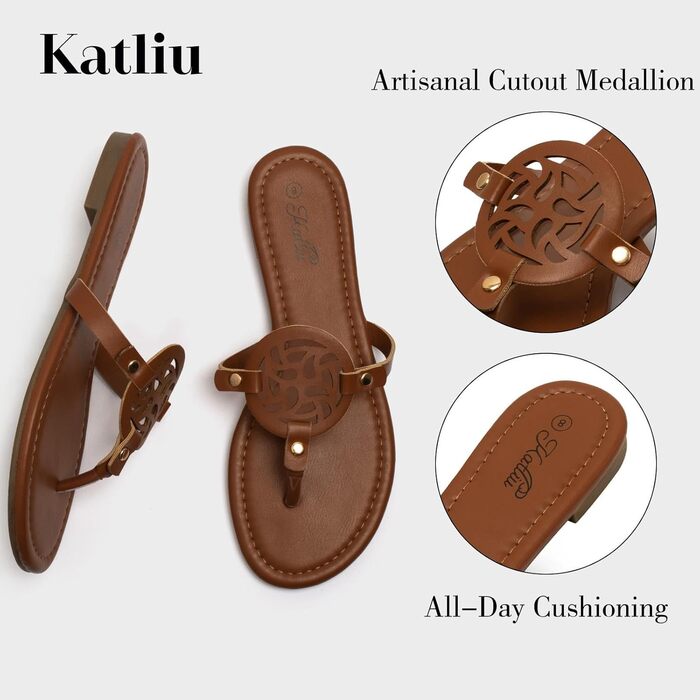 Жіночі літні шльопанці katliu, елегантні сандалі-стрінги для пляжу та міста, легкі, зручні, модні сандалі, розміри 36-42 (EU 42), коричневі