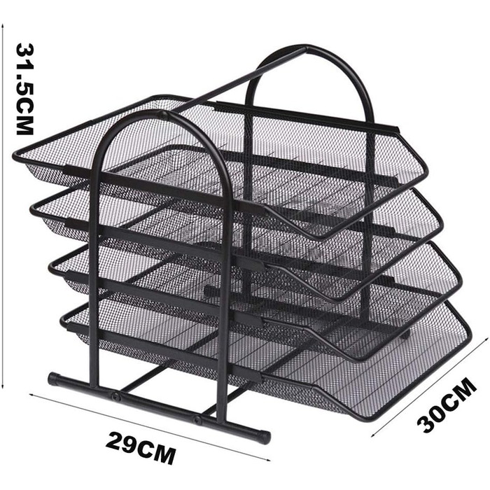 Домашній акуратний органайзер для лотків для листів з 4 ящиками, металева сітка, лоток для листів для документів для дому та офісу - чорний 35X30X31