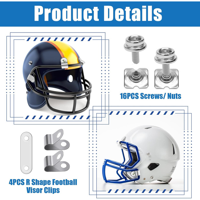 Комплект для ремонту футбольного шолома Windspeed 31P, комплект для ремонту хокейного шолома в коробці, запасні частини з 16 гайками, 4 R-подібними затискачами, 4 ущільнювачами, 4 адаптерами для ремінця на підборідді, 2 J-подібними затискачами, викруткою