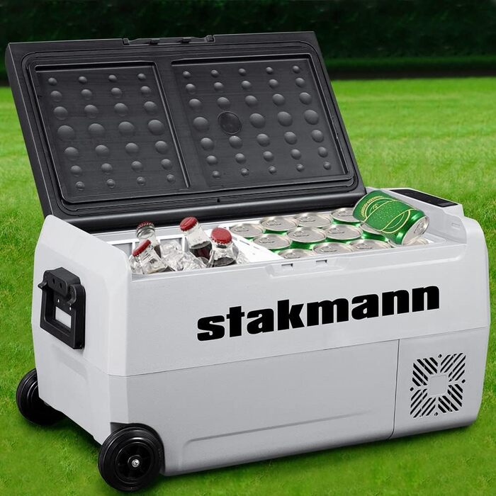 Портативний холодильник STAKMANN з компресором 12 В 220 В, холодильна камера з 2 відділеннями, колесами та бічними ручками, AC-DC