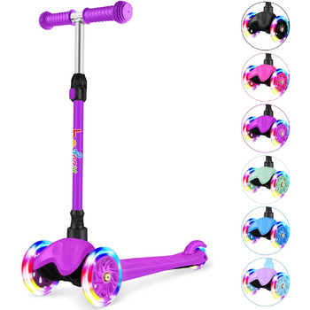 Самокат дитячий 2 роки, 3-колісний самокат зі світлодіодними колесами, що світяться, регульований по висоті, нахил для керування,