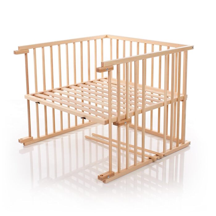 Комплект для переобладнання дитячого ліжечка Babybay для приліжкових ліжечок, безступінчасте регулювання, підходить для моделі Original приліжкового ліжечка / дитячого ліжечка, розмір 132 см x 81 см, виготовлено з масиву бука (натуральний лак)