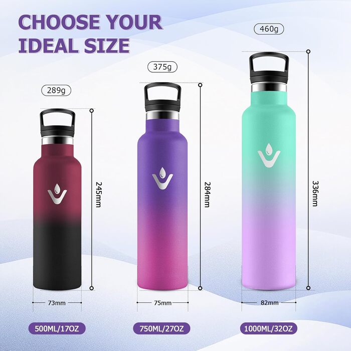 Пляшка для води з нержавіючої сталі 750 мл, термос без BPA, герметична двостінна ізольована пляшка, підходить для газованих напоїв, ізольована пляшка для фітнесу, школи, активного відпочинку, доросла 750 мл V-фіолетовий Fonc Rose Barbie