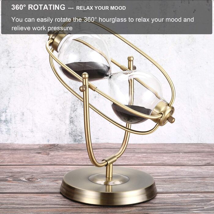 Пісочний годинник SuLiao для Uten, Поворотний на 720, Старовинний білий пісочний годинник, Вінтажний пісочний годинник 1 Hora Reloj de Arena, Великий метал, Пісочний годинник, Офіс, Письмовий стіл, Дім, Весільне оформлення (Чорний, 60 хв)