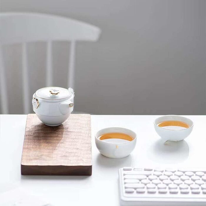 Набір для чаювання RORA в дорозі керамічний чайник ручної роботи в стилі Кунфу, портативний набір Все в одному (1 чайник, 2 чашки) для подорожей, офісу та дому (білий)